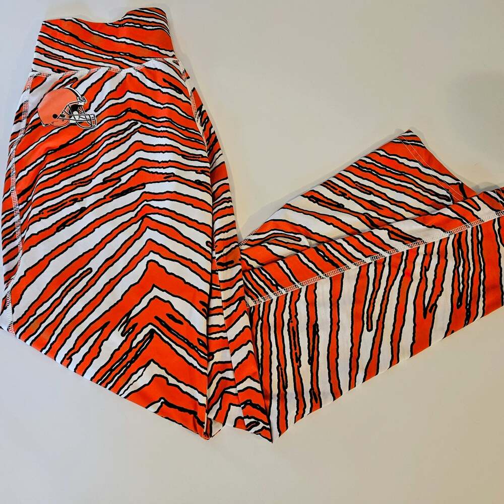 Cleveland Browns NFL Women's Zebra Print Leggings Orange White Brown Majestic L